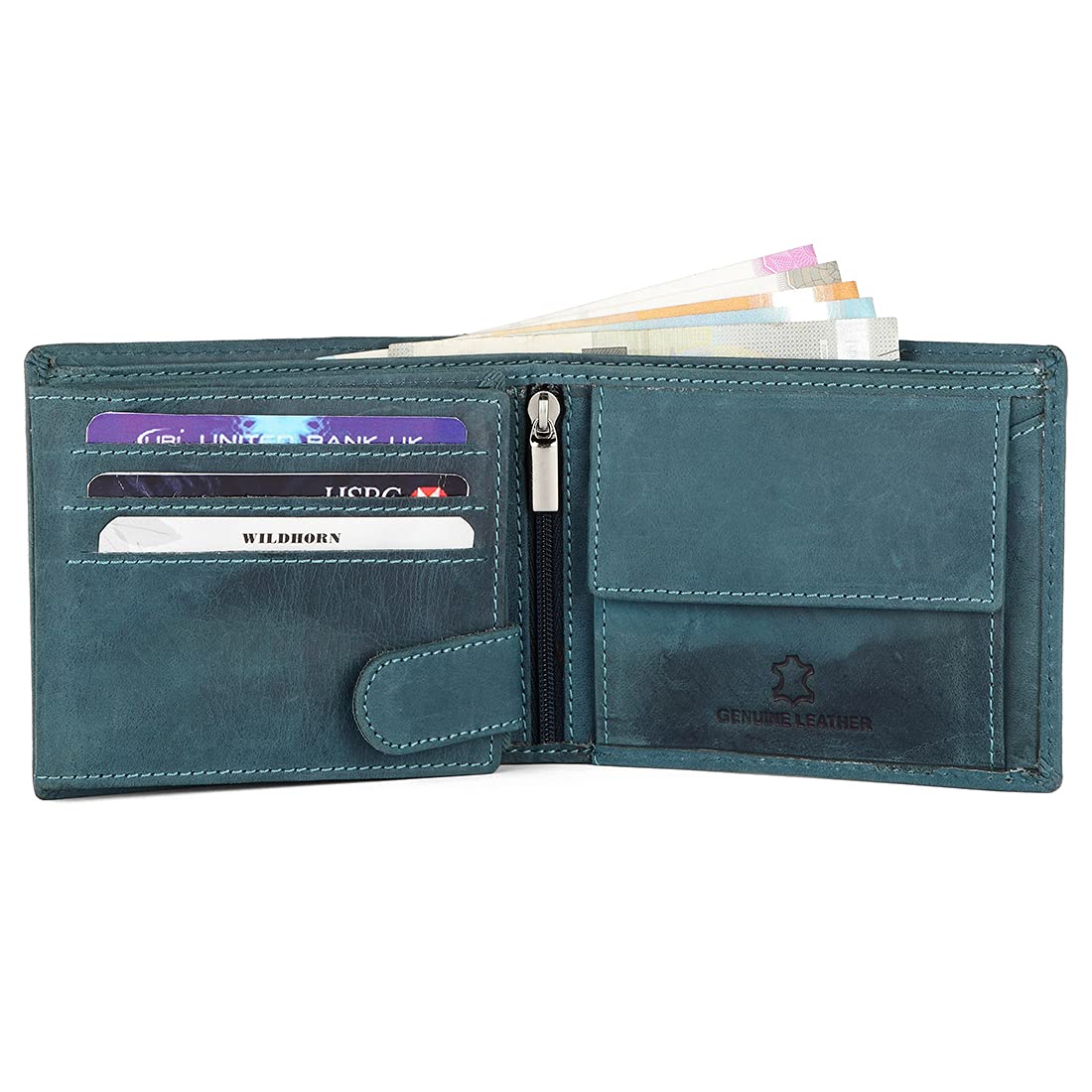 WildHorn Blue Leather Men's Wallet & Belt Combo Set (WH1173) 4