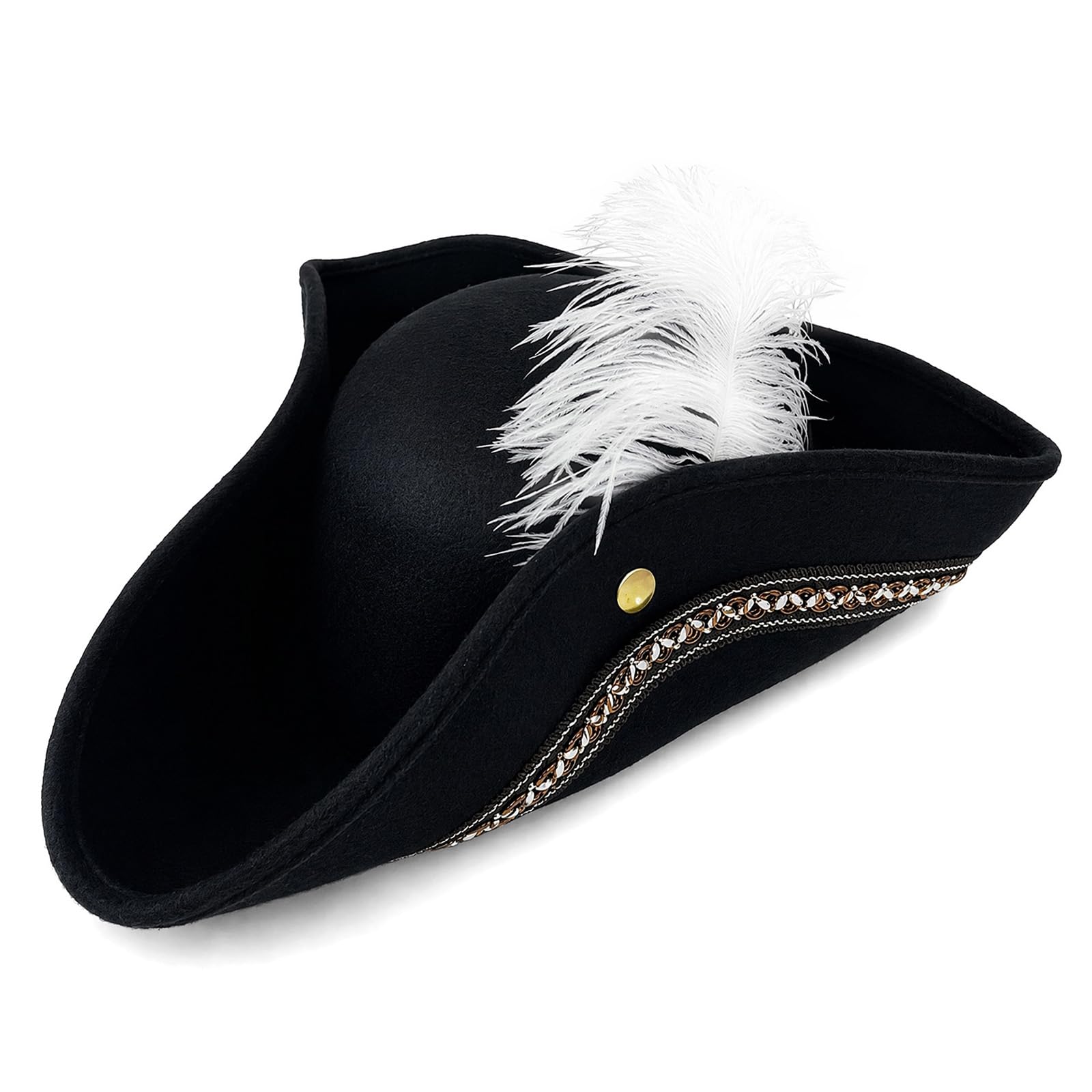 Yulondar 1Pcs Pirate Hat, Black Tricorn Hat for Men Women Kids