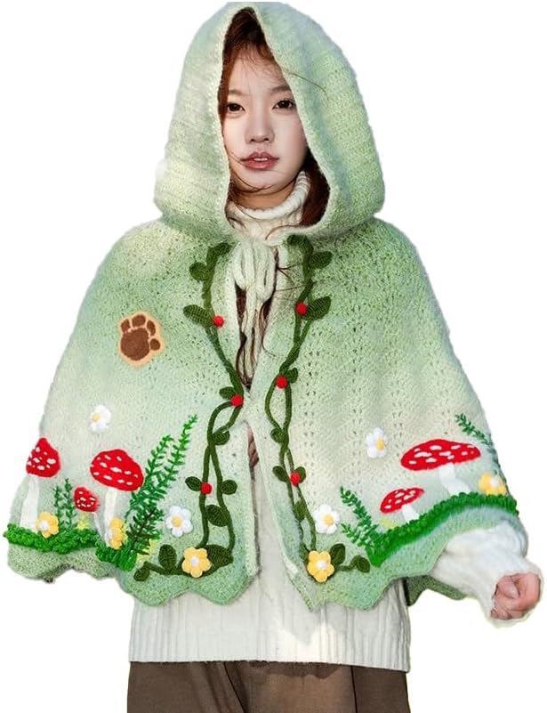 DIY Floral Cape Crochet Kit – Handmade Flower Lace Shawl Making Set with Video Tutorial, Beginner-Friendly Knitting Gift for Women (Fairy Tale Forest Series) (Finished Product)