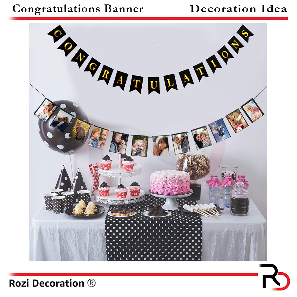 Rozi Decoration Congratulations & Black Photo Bunting Banner for Wedding Anniversary, Graduation Party Decors, Retirement, Achievement Pack of 2 1