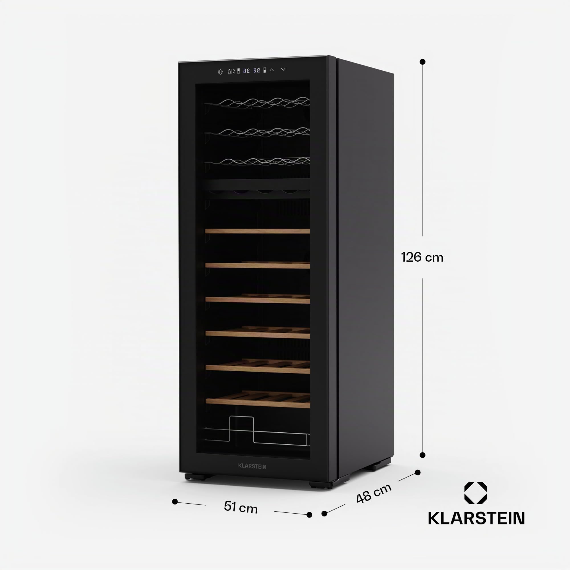 Klarstein Bovella 55 duo+ vinoteca - 55 botellas, 2 zonas, 5-18°c, control táctil, iluminación led, protección uv, independiente, nevera vinos