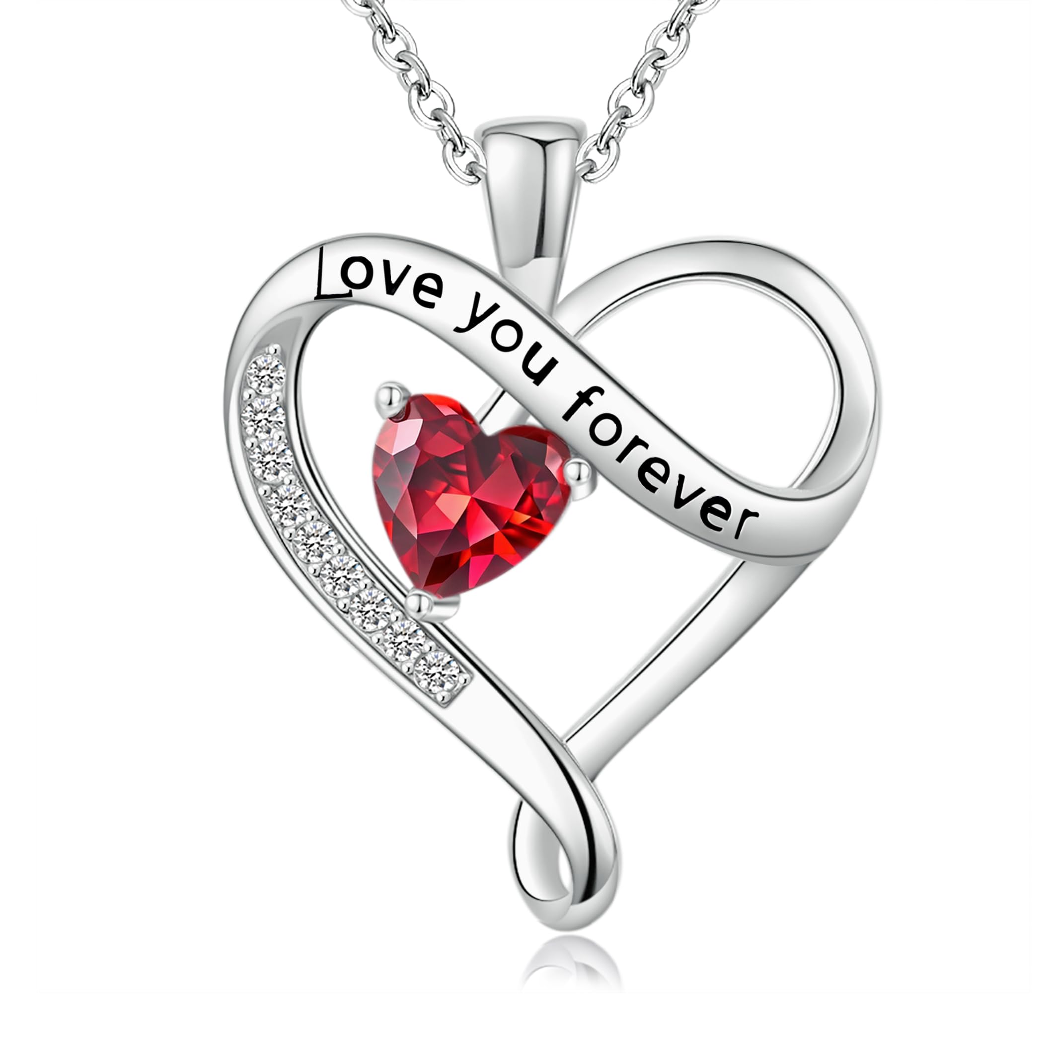 Infinity Heart Necklaces for Women - S925 Sterling Silver Love Heart Birthstone Pendant Necklace, Wedding Anniversary, Birthday, Mothers Day Gifts for Mom, Mother, Wife, Girlfriend