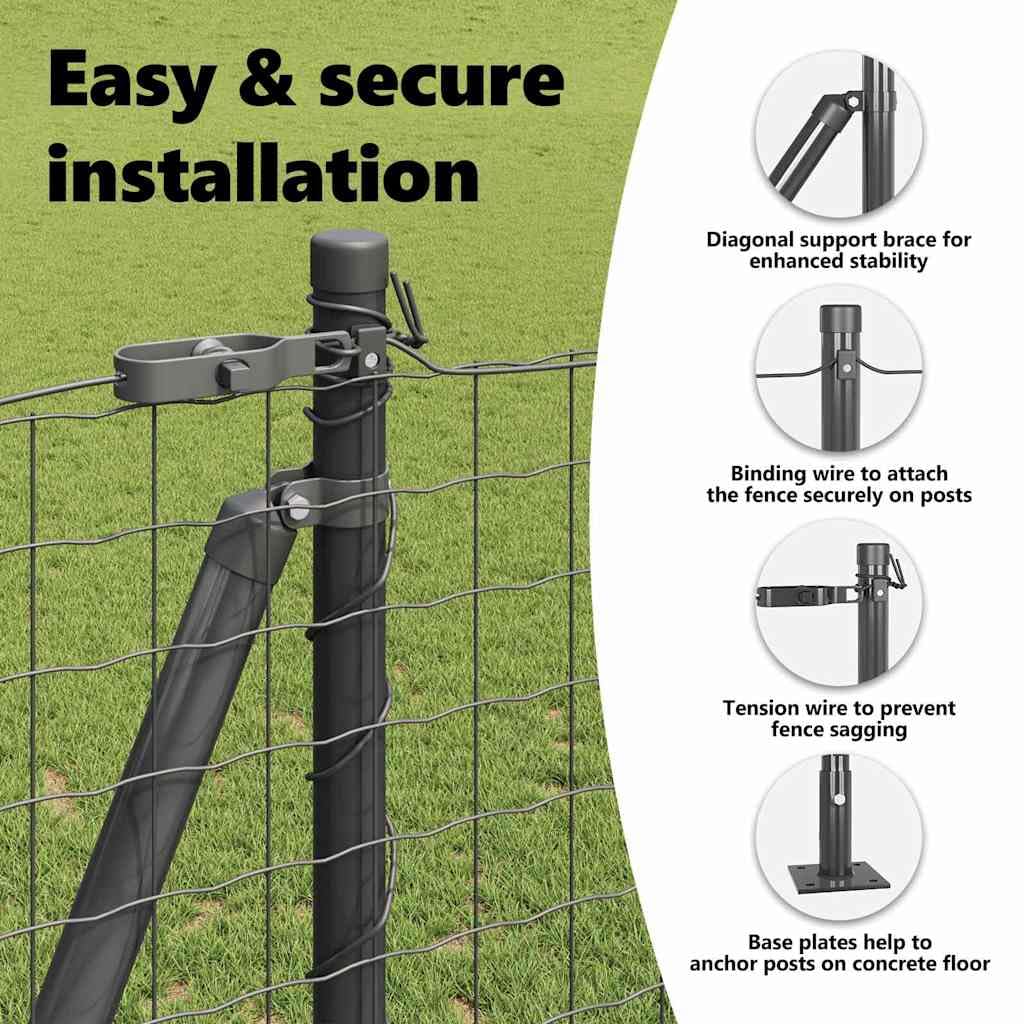 vidaXL Juego de Poste de Cerca de Concreto y Metal para Límites de Propiedad Jardín Cercas Duraderas Exterior Gris 3.2 x 68.5 cm Fácil Instalación Componentes Completos Incluidos Accesorios