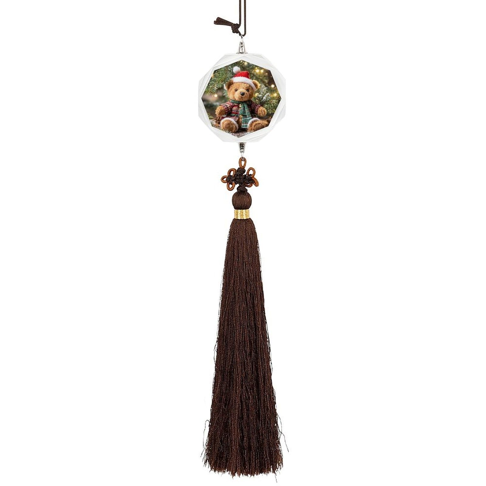 Crystal Auto Pendant Charms Hexagon Crystal Car Rear View Mirror Charms Xmas Tree Branch Bear Doll Auto Hanging Interior Ornament Pendant Car Interior Accessories for Women Men CarCharms Decor