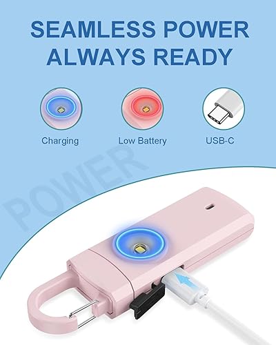 Miniatura 5 de Alarma de seguridad personal recargable para mujeres, sonido de sirena fuerte, luz LED estroboscópica SOS, carga USB, alarma personal, llavero de