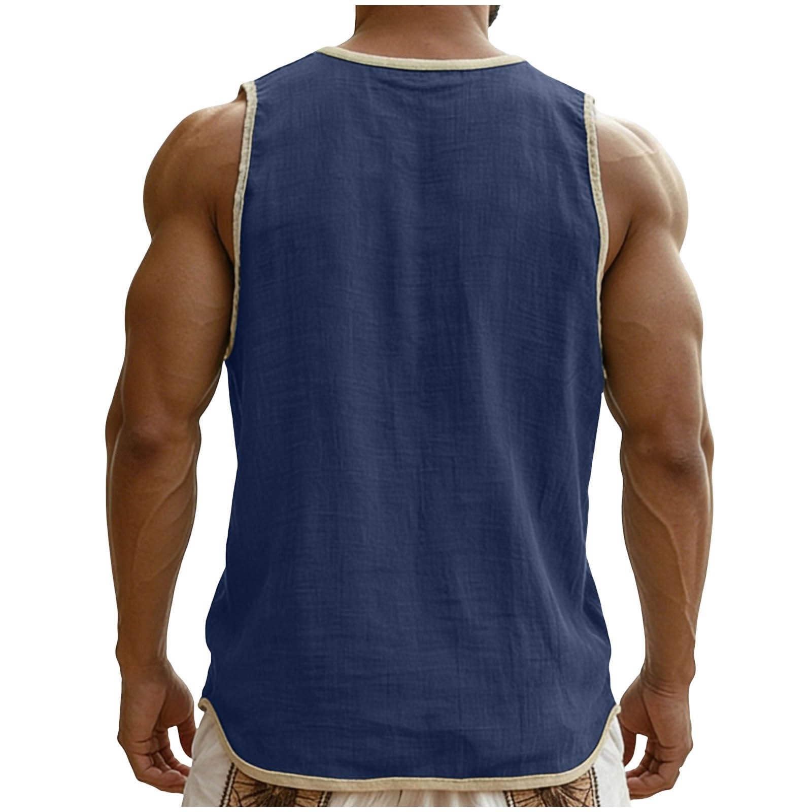 Débardeur Lin Homme Sport - col Mao - Henley Shirt Chemise en Lin sans Manches - Débardeurs Décontracté - Maillot de Corps d'été - Debardeur de Plage - Couleur Unie -Ample et Respirant T-Shirts Top