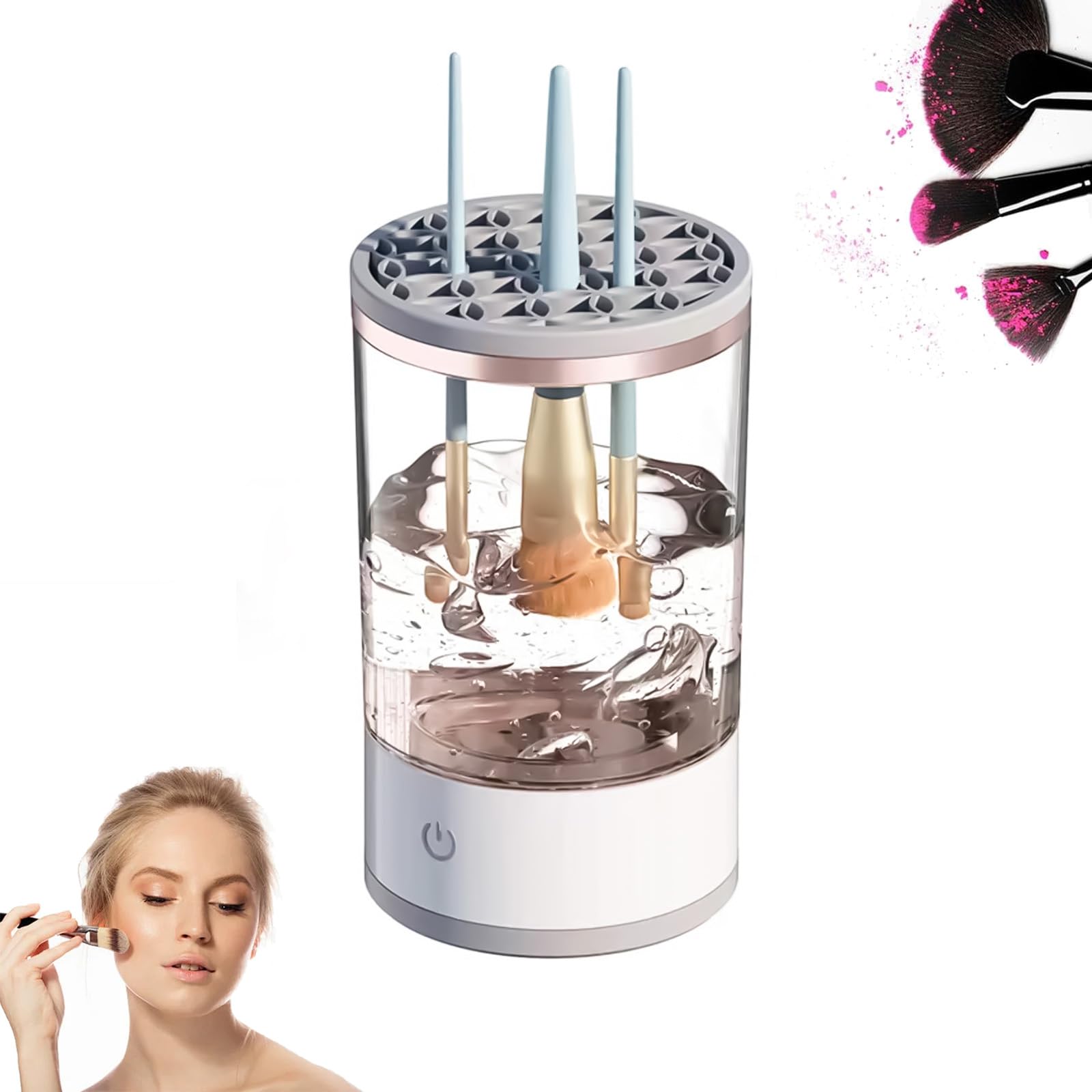 Limpiador Brochas Maquillaje Electrico Limpiador de Brochas Cosméticas Limpiador y Secador Automático Brochas de Maquillaje USB Versatilidad Lavado y Secado Instantáneos con Recipiente,para Brochas