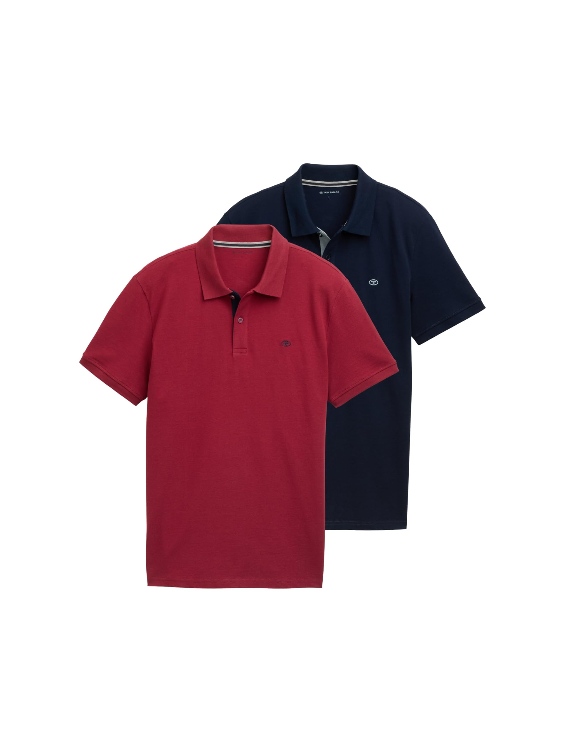 Tom Tailor Herren Doppelpack Poloshirt Basic mit Logo Print