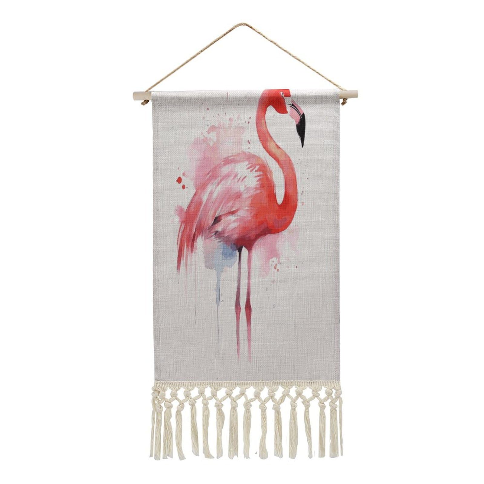 FekiLoot Pink Flamingo Watercolor Wall Art Print Decor Art Tapestry with Tassel Cotton Linen Hanging Poster Vintage Aesthetic Wall Art Poster Rustic Wall Art Decor for Home Bedroom Living Room Office