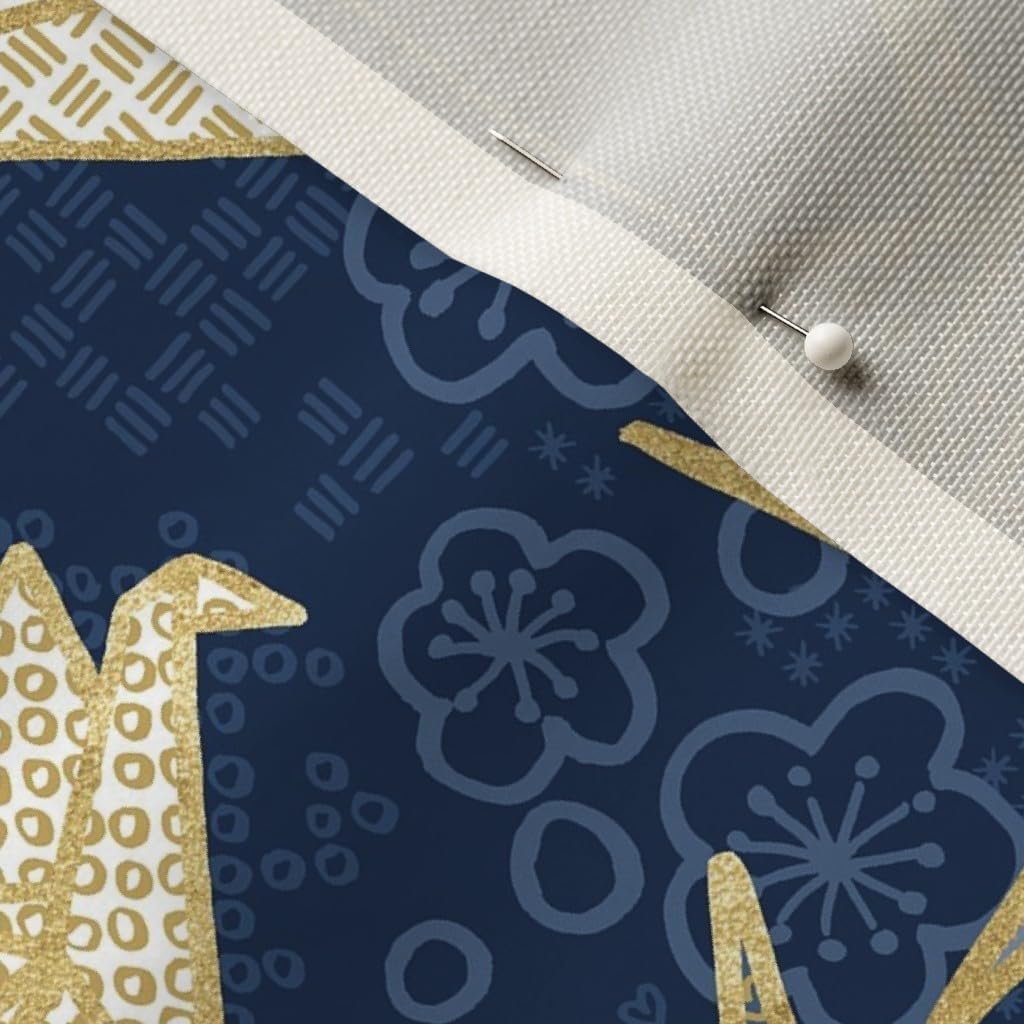 Spoonflower Fabric - Luck Cranes Origami Japanese Crane Peace Gold Cherry Blossom Japan Printed on Upholstery Velvet Fabric Fat Quarter - Upholstery Home Decor Bottomweight Apparel