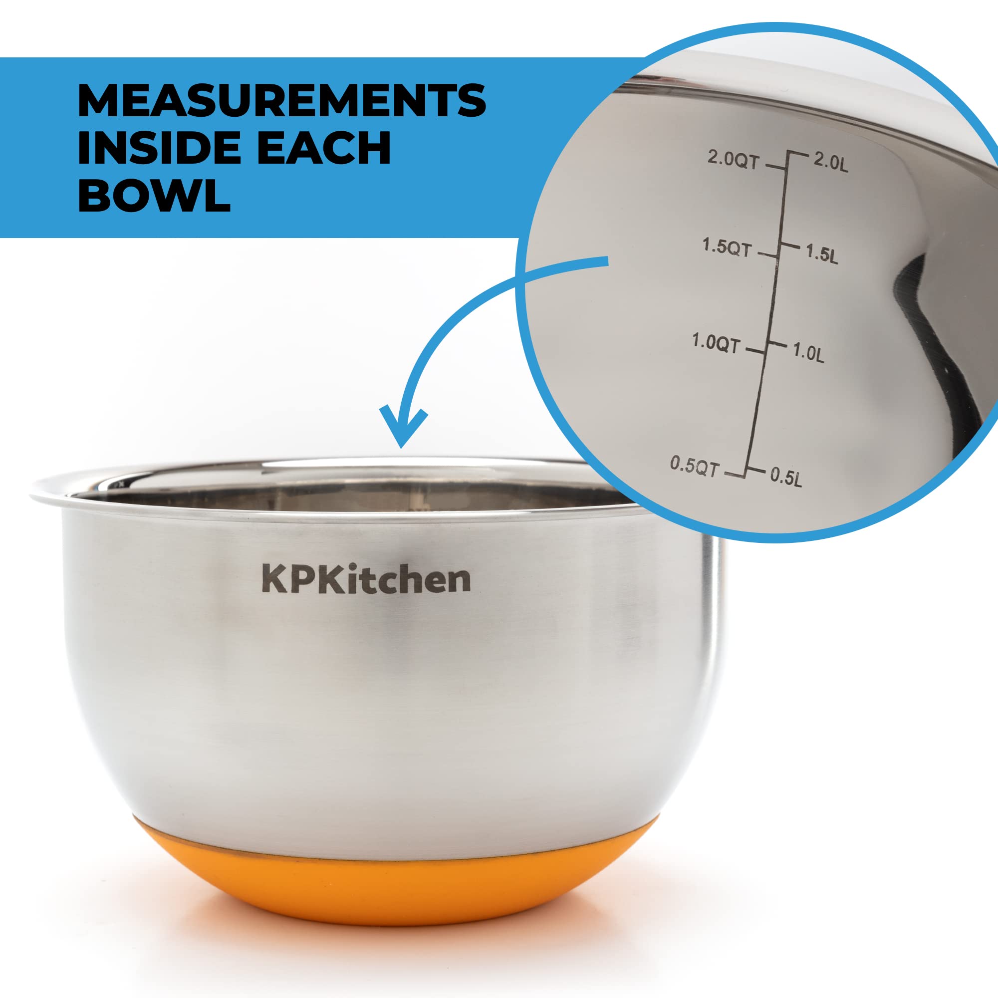 KPKitchen Cuencos para mezclar de acero inoxidable con tapas herméticas (juego de 5) – Cuencos anidados para ahorrar espacio