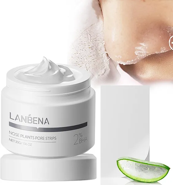 LANBENA 2.0 Nose Pore Strips, Blackhead Remover Mask with Salicylic Acid, Amazonian White Clay, Pore Cleanser Purifying Peel off Face Mask with 60 PCS Strips, Aloe Facial Mask(1.05 Ounce)
