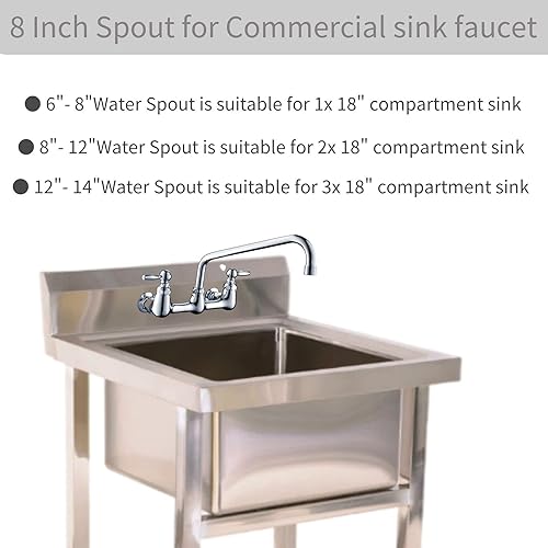 Miniatura 7 de Kit de repuesto de boquilla giratoria de 8 pulgadas para grifo de fregadero de cocina comercial, acero inoxidable, boquilla complementaria para