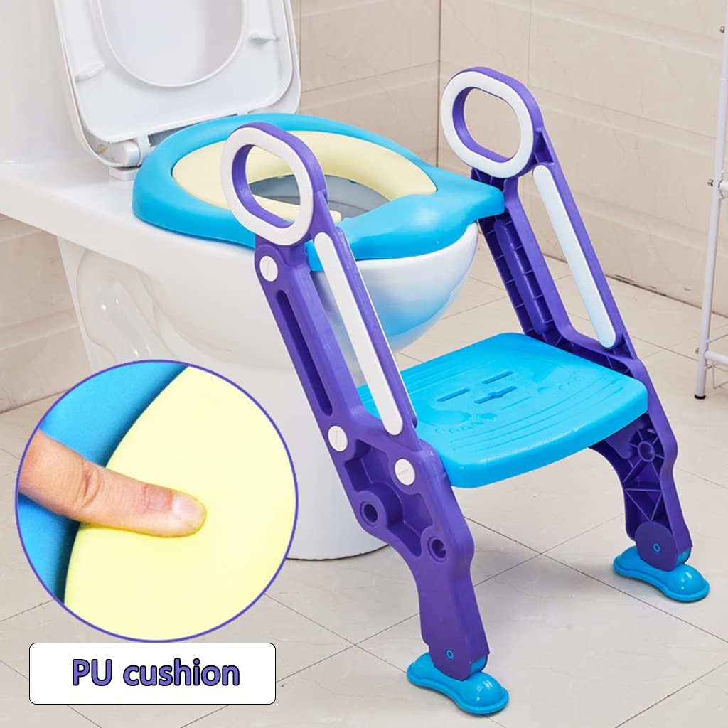 Asiento De Inodoro con Escalera Plegable Ajustable Reductor WC con Escalera con Cojín De Asiento De PU, Seguro Y Estable Adaptador para Inodoro para Niños Y Niñas, Cargar Los Portes 75kg