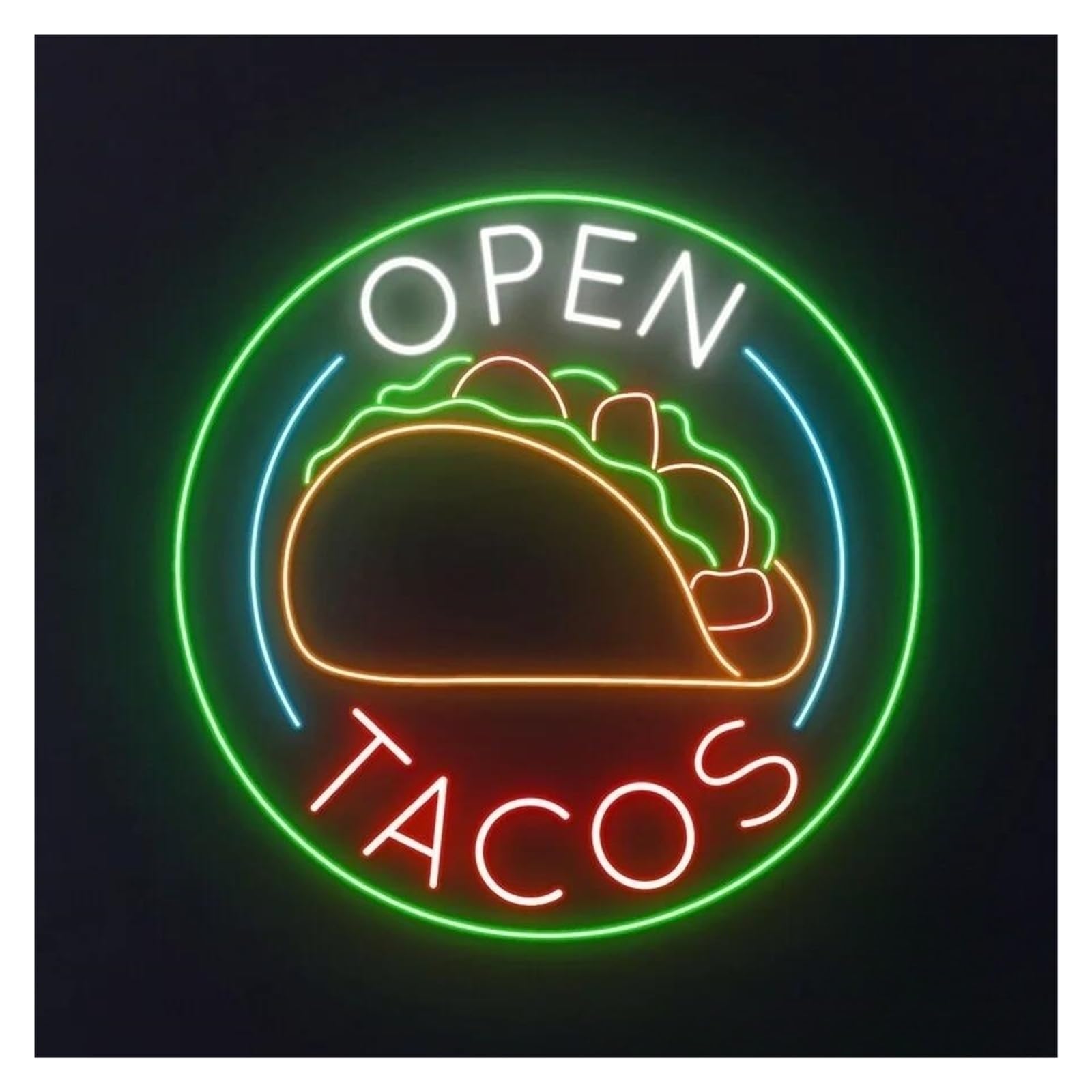 LEMST Sign Lamp Open Tacos Neon Sign Mexican Restaurant Room Wall Decor Street Food Shop Business Welcome Signboard 51cm