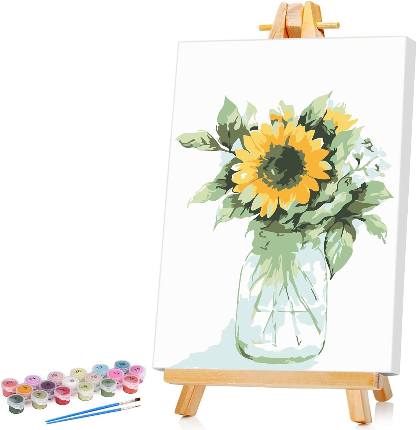 Ginkko Framed Paint by Numbers Kit for Adults Beginner & Kids Ages 8-12, Without Easel, Easy Acrylic on Canvas 8x12 inch with Paints and Brushes, Vase Sunflower for Home Wall Decor Gift