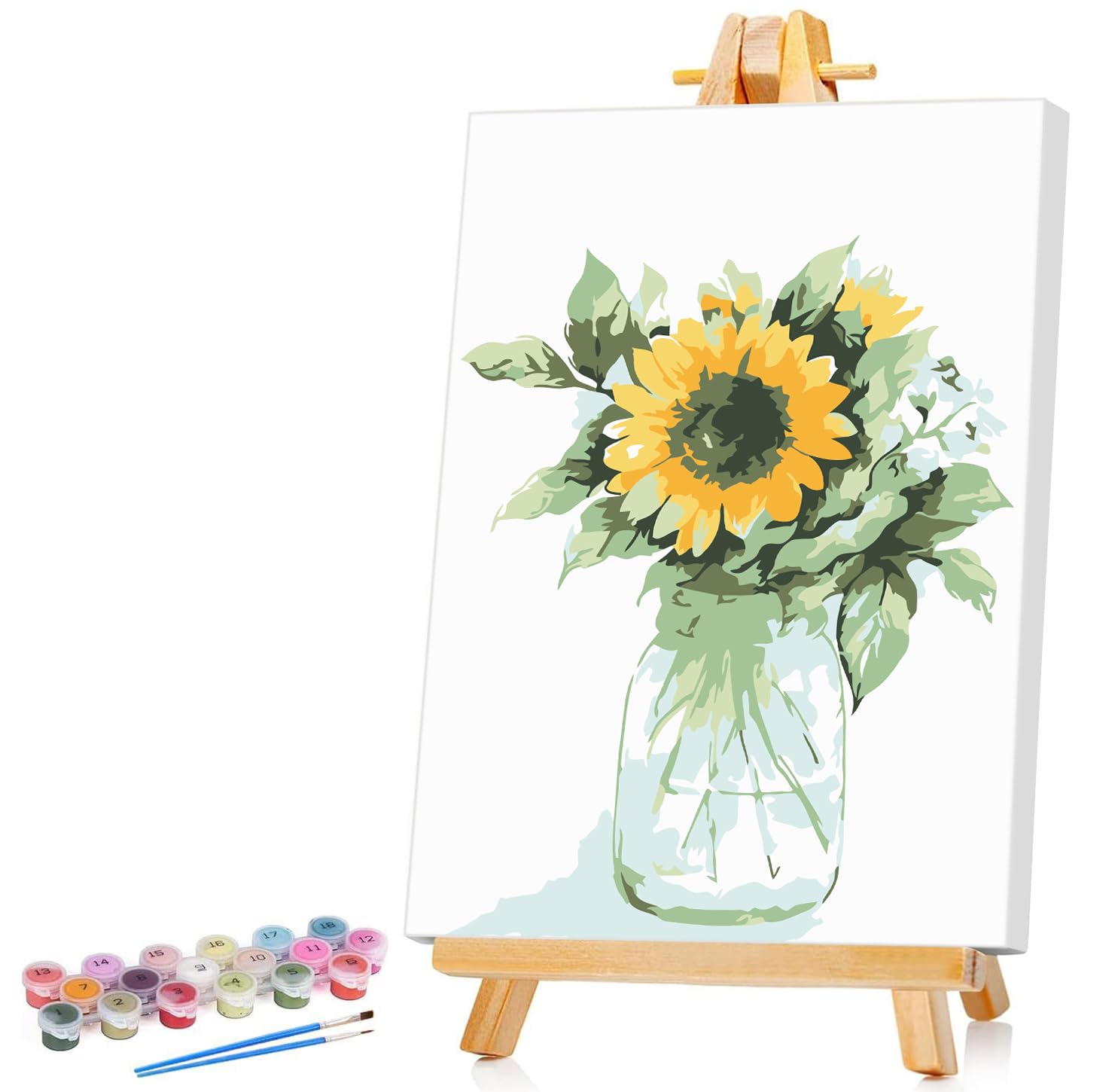 Ginkko Framed Paint by Numbers Kit for Adults Beginner & Kids Ages 8-12, Without Easel, Easy Acrylic on Canvas 8x12 inch with Paints and Brushes, Vase Sunflower for Home Wall Decor Gift