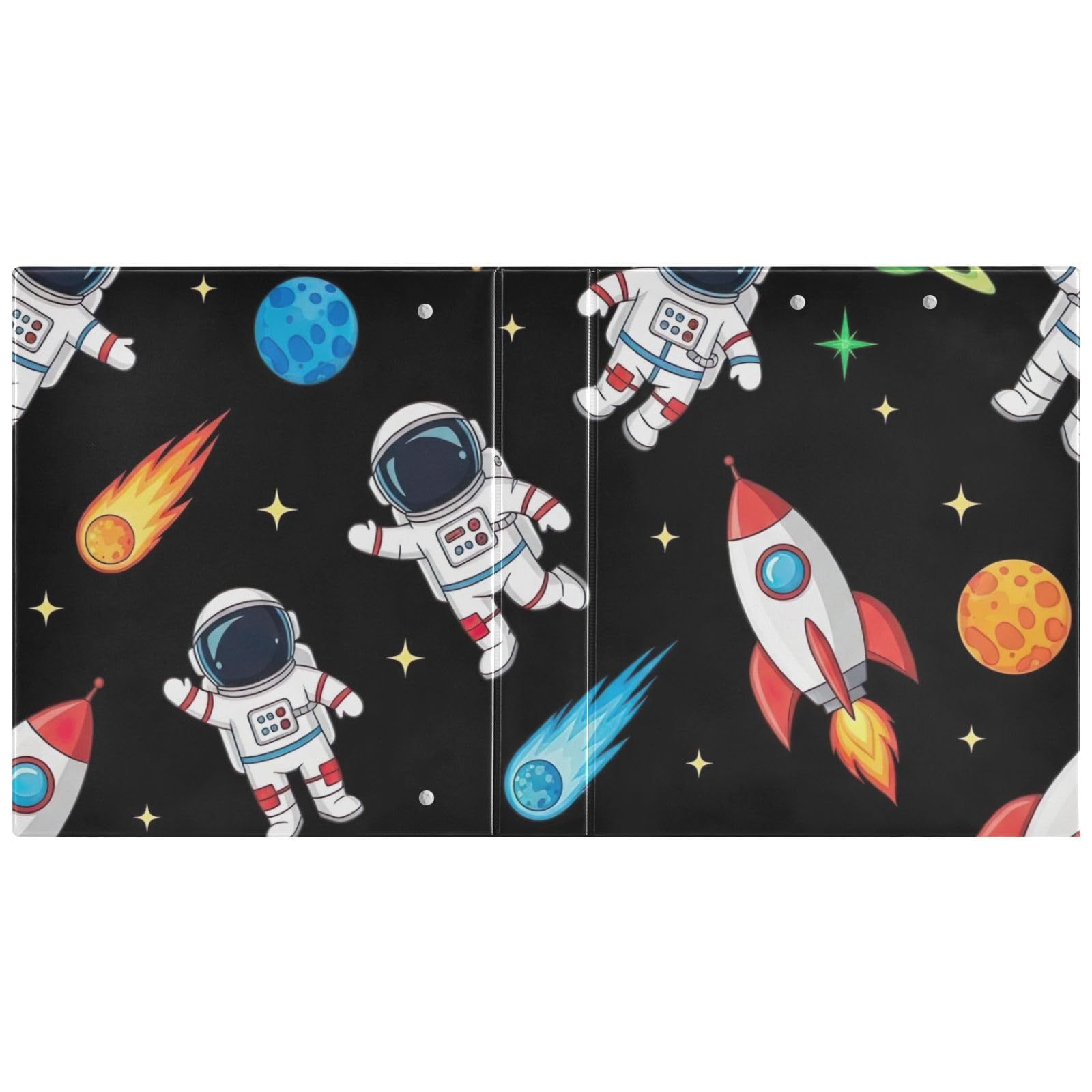 Space Astronaut Rockets Black Three Ring Binder 1.5 Inch, Flexible D Ring Binder with Pockets, 3 Ring Binders for School, College, Office