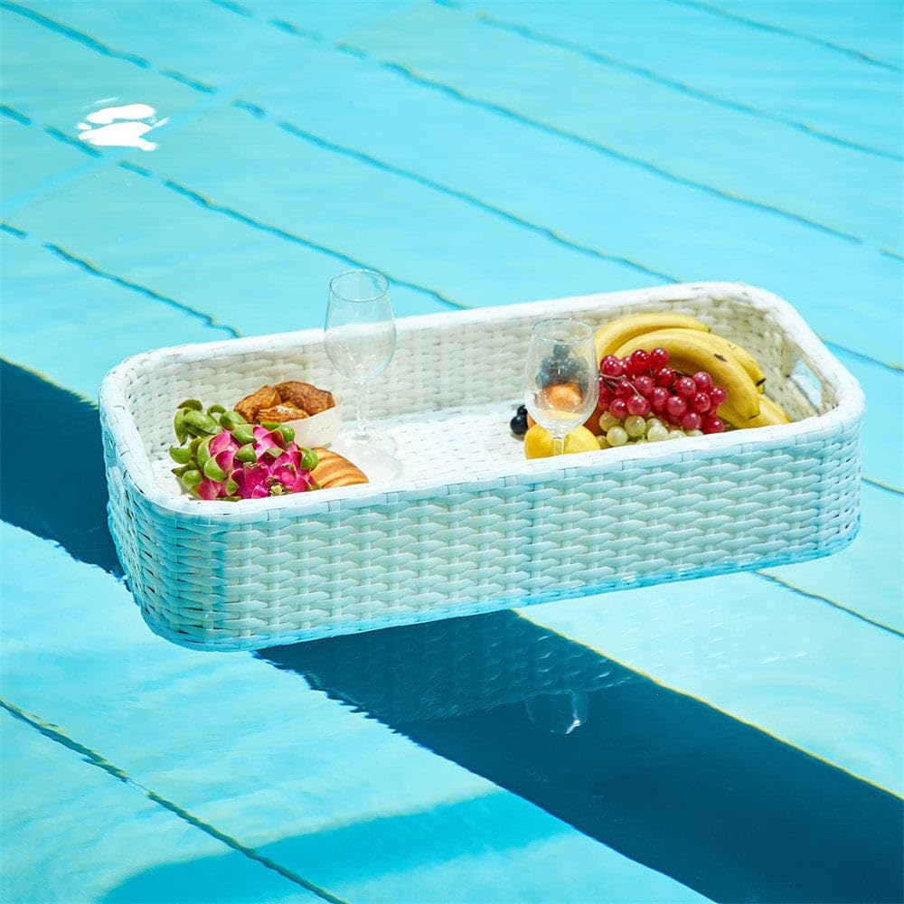 Recu - Vassoio galleggiante in rattan intrecciato per piscina, ideale per adulti per mangiare nella vasca idromassaggio o godersi la colazione sull'acqua, perfetto per bar e cene a bordo piscina