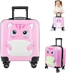 Mala de Viagem Infantil Gato, ABS Rígida, 4 Rodas com Giro 360°