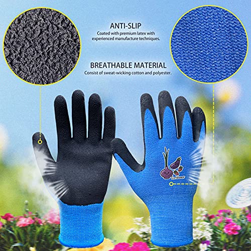 Evridwear Kids Gardening Gloves for Boys Girls Outdoor Yard Work,Planting (M (7-9yr), Blue)