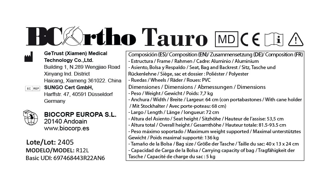 Tauro - Andador plegable para la mejora de movilidad y autonomía en personas mayores, ancianos o discapacitados (Negro)