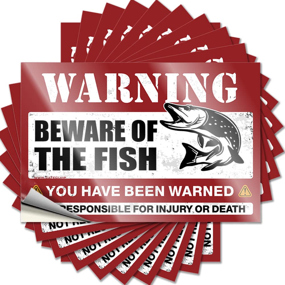 Funny Bumper Sticker Beware of Fish Funny Sticker 10 Pcs Car Accessories Funny Signs for Home Bar(8X12CM)