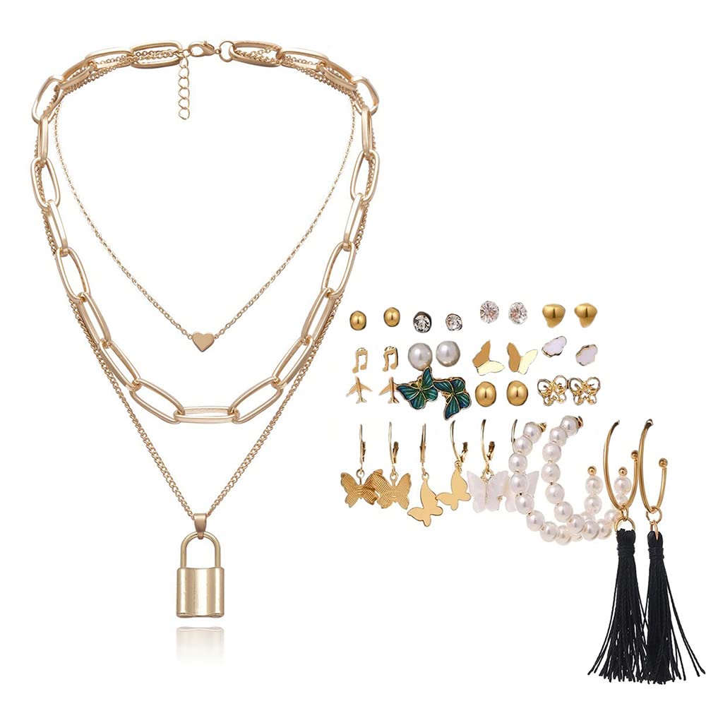 YouBellaFashion Jewellery Gold Plated Necklace and Earrings Combo Jewellery Set for Girls and Women (Gold)