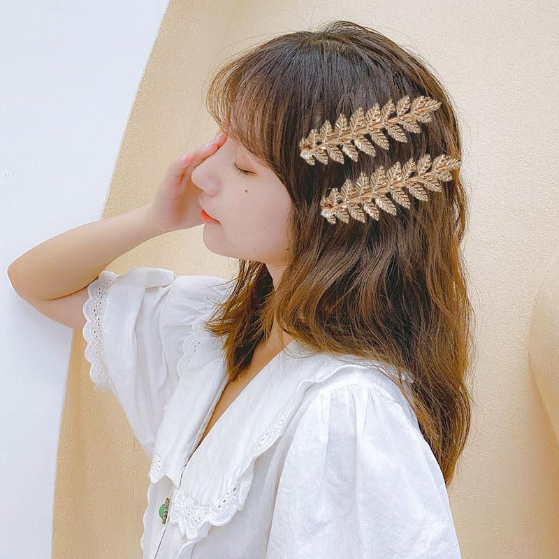 Pinzas para cabello con hojas doradas pack 2 miniatura 2