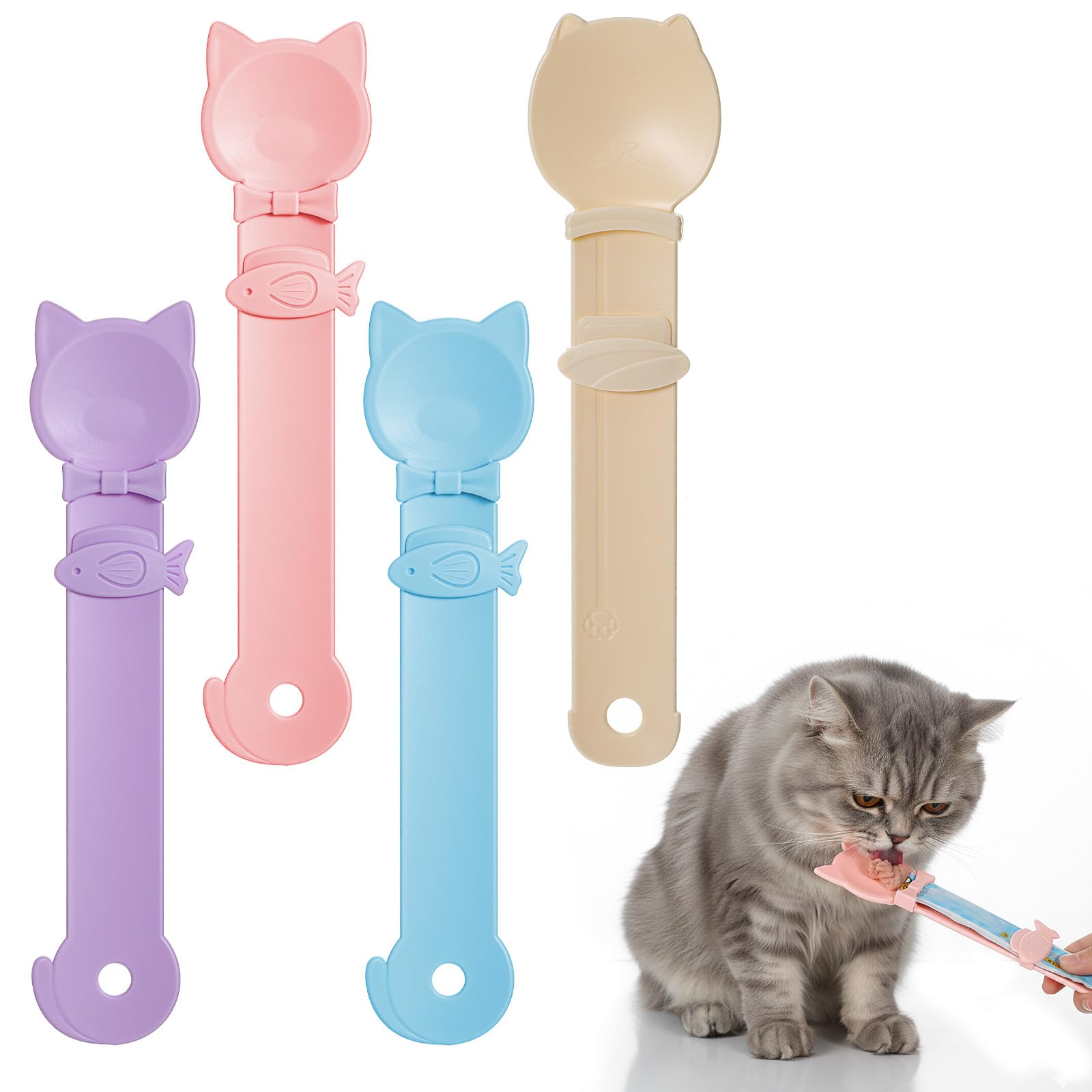 Yuanan 4PCS Cat Treat Spoon Set - Colorful Cat Treat Squeeze Spoon for Lickable Wet Treats, Fun Feeding Dispenser for Cats