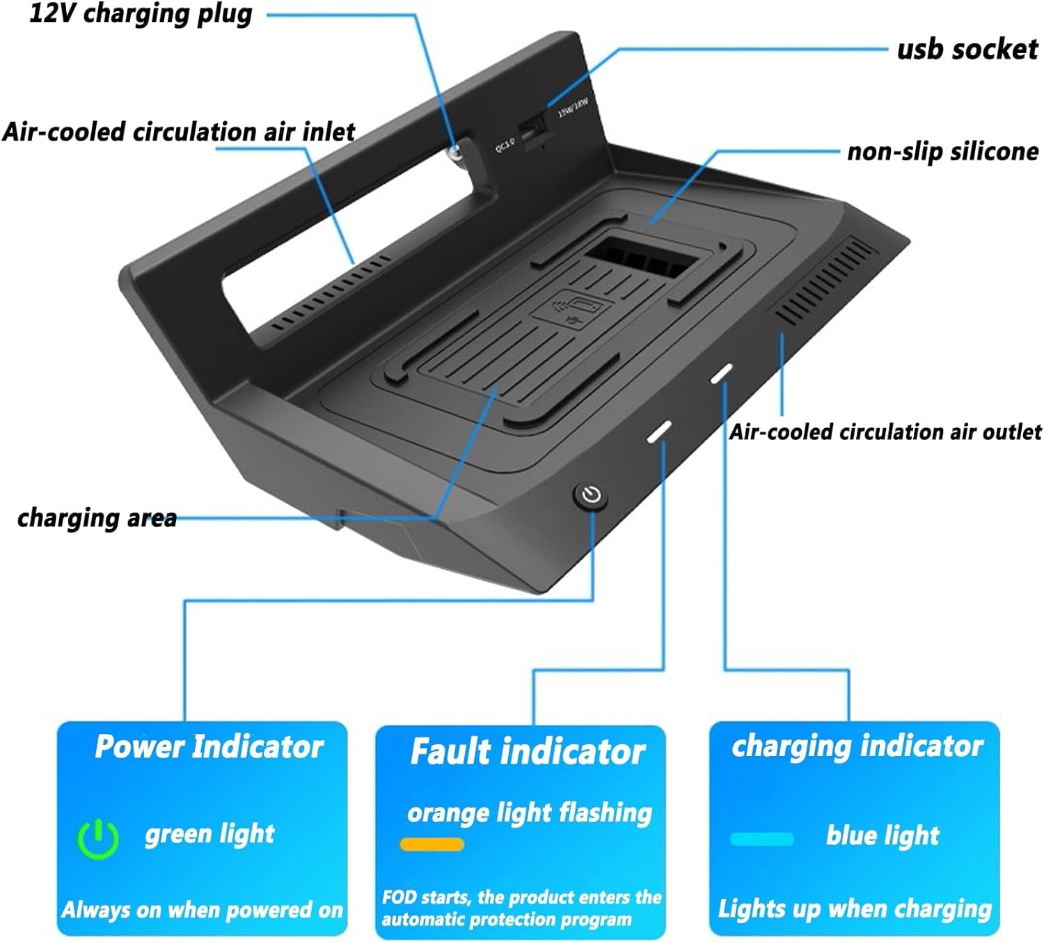 Cargador Inalámbrico Coche para Volkswagen Tiguan eHybrid 2022 2023,15W Qi Carga Rápida Auto Teléfono Cargador,Cargadores De Móvil por Inducción,Consola Central Cargador Accesorios