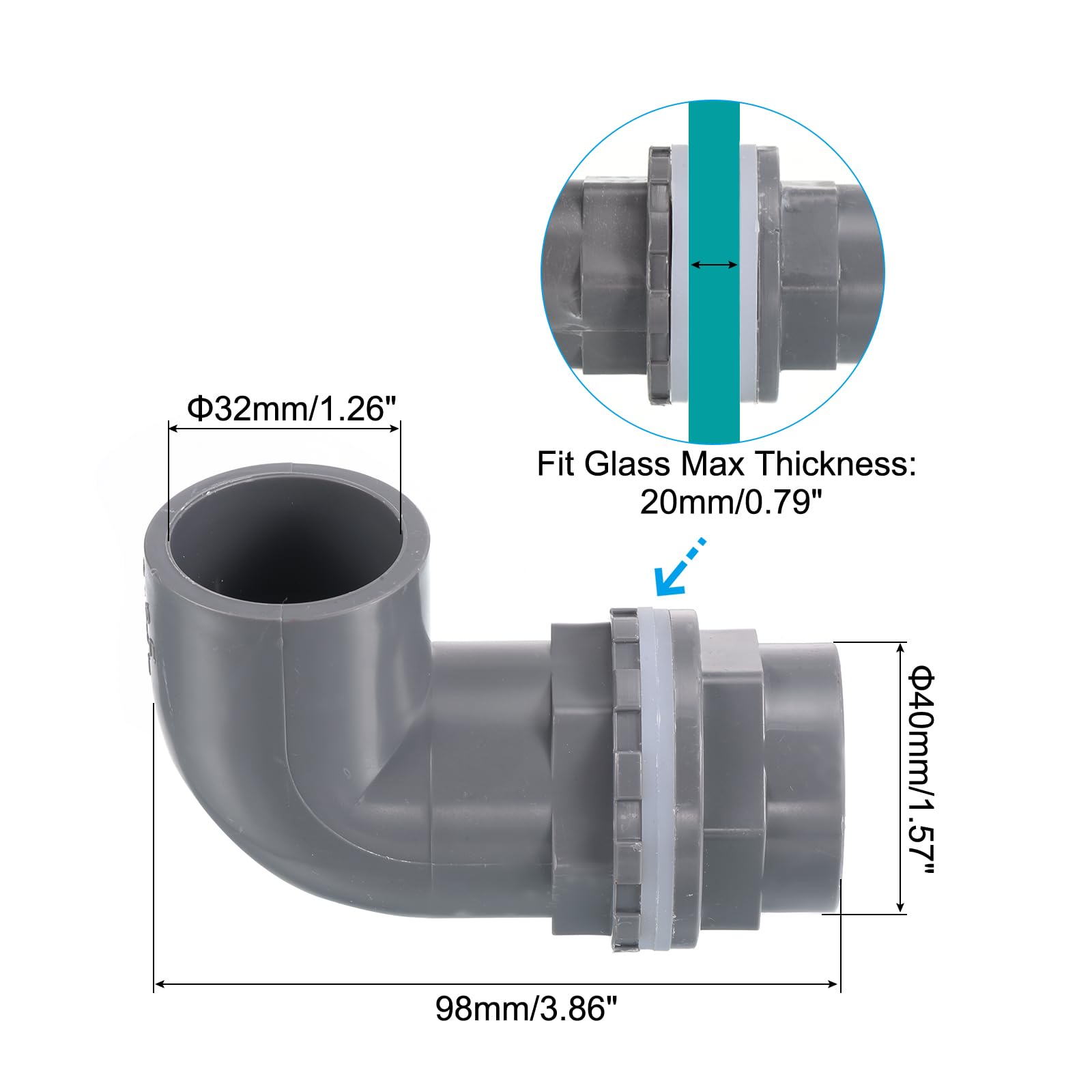 PATIKIL 32mm/1.26" PVC Elbow Water Tank Pipe Connector, Coupling Fitting Adapter for Aquariums Tanks Gray - Image 2