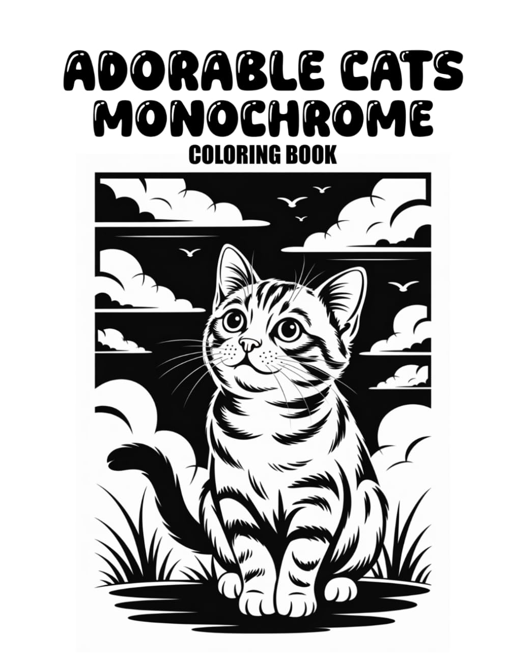 Adorable Cats Monochrome Coloring Book: Cute One-Color Feline Designs for Relaxation, Stress Relief, and Peaceful Coloring Fun