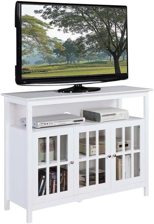 Convenience Concepts Big Sur Deluxe TV Stand with Storage Cabinets and Shelf for TVs up to 55 Inches, White