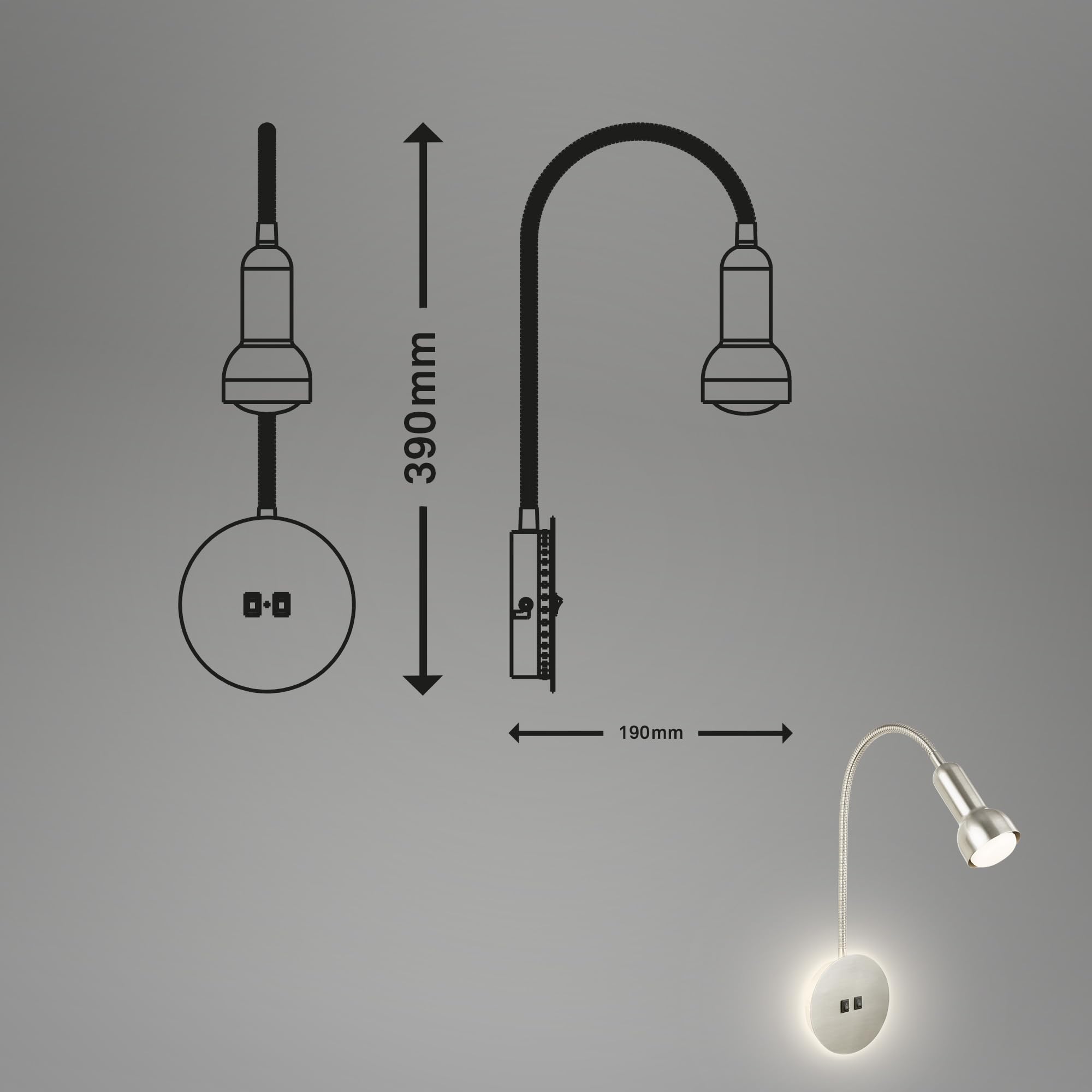 BRILONER – Leselampe mit Backlight, Schwenkbare Wandleuchte Innen, LED Lampe mit 2 Schalter, Wandlampe Innen, Matt-Nickel (Packung mit 2)