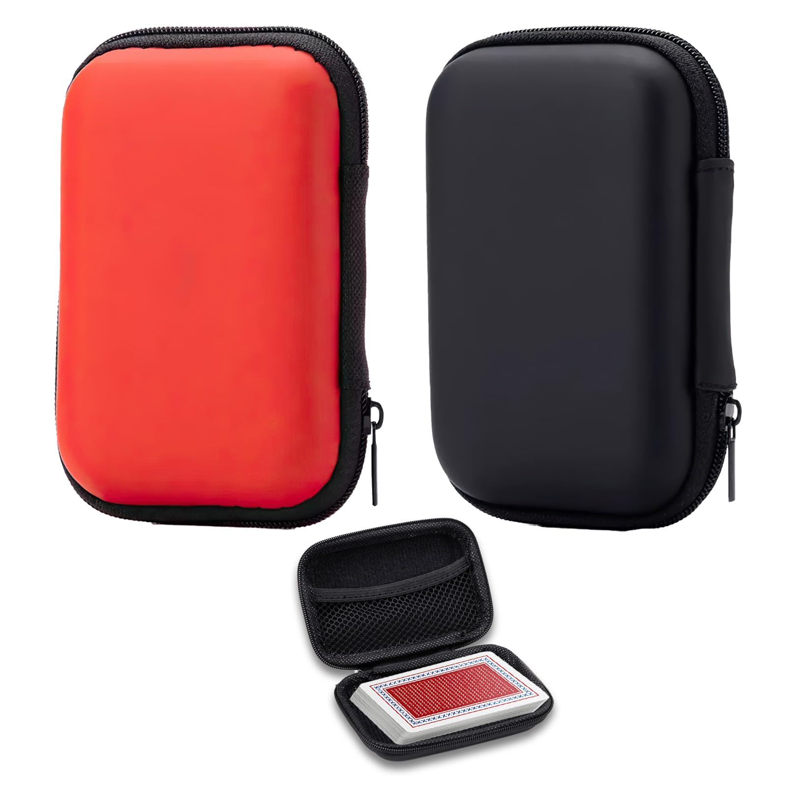 CYMYGS 2 Pcs Playing Card Case, UNO Case, Portable Waterproof UNO Card Game Case, Waterproof and Scratch Resistant Card Box, Card Game Holder for Outdoor Gaming/Camping (Red, Black)