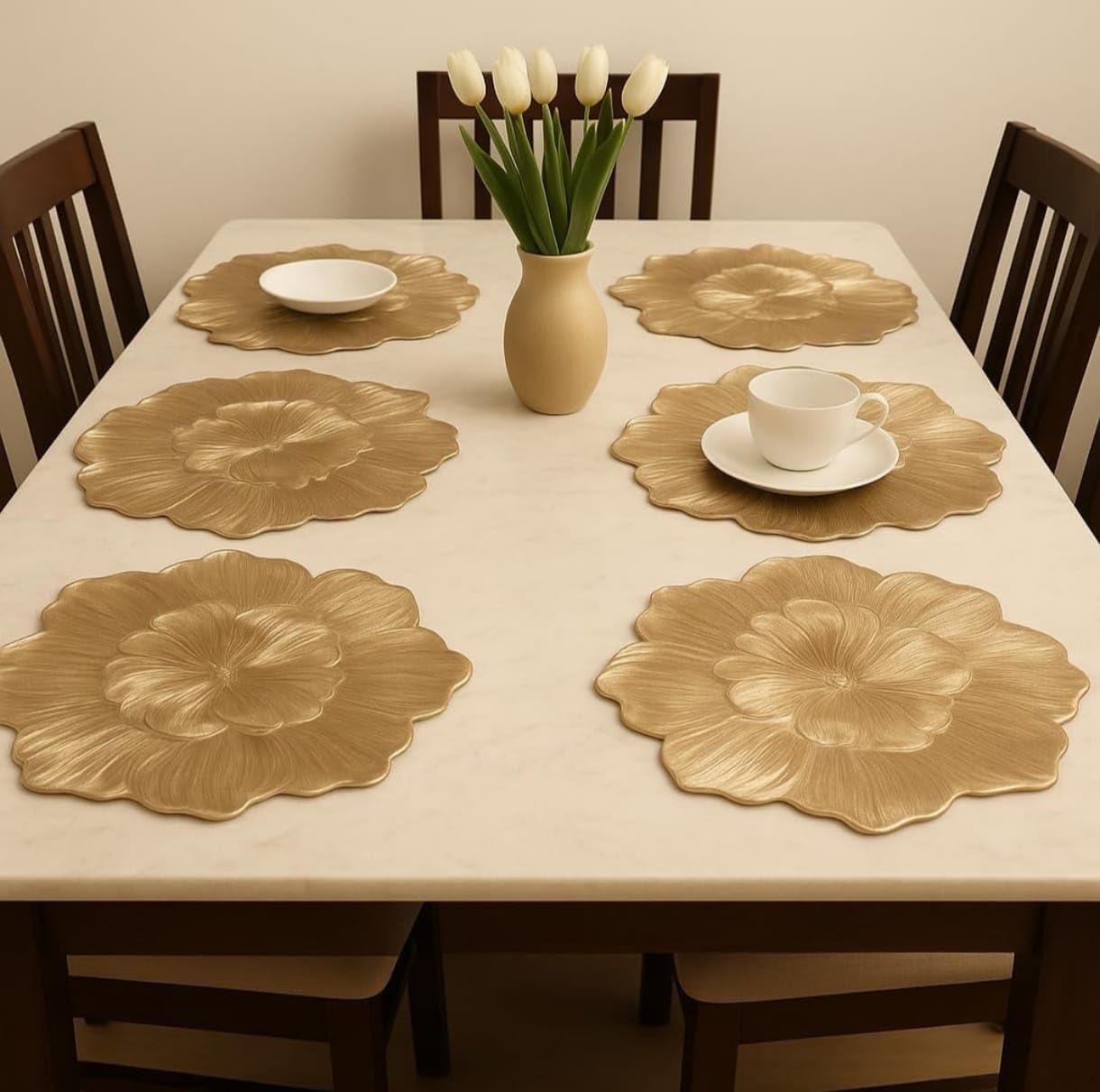 Heavy PVC Dining Table Placements Set of 6, Dining Table Mat 6 Pieces (Golden, Set of 6 PIECE) (Golden)-image-2