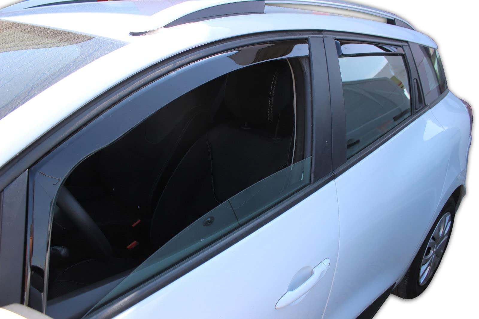 J&J AUTOMOTIVE Windabweiser passend für Renault Clio Grandtour 5-Türer 2013-2019 4tlg, Heko Regenabweiser Vorne Hinten Getönt Dunkel Passform