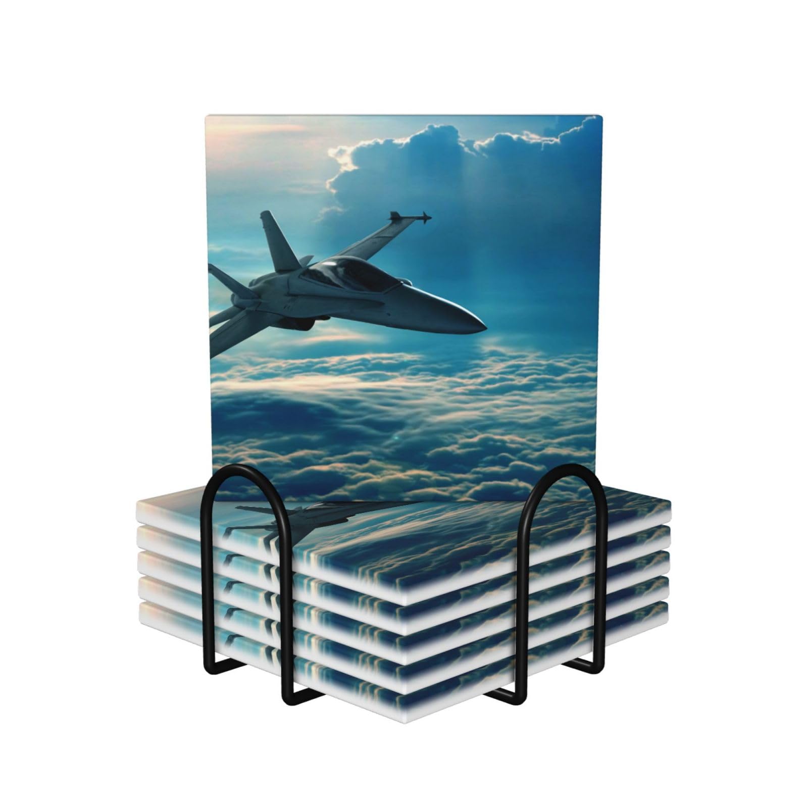 Set di 6 sottobicchieri decorativi in ceramica con stampa di aeromobili da combattimento