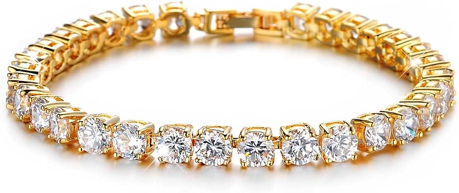 Richapex Diamond Tennis Bracelet for Women, Sapphire Bracelet, 18K Gold Plated Hypoallergenic Bracelets
