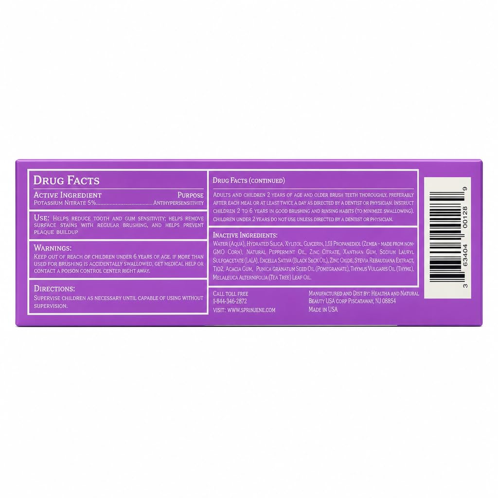 SprinJene Natural Sensitivity & Gum, Fluorid-Zahnpasta für empfindliche Zähne | Natürliche Zahnpasta zum Schutz vor Karies (142 g (2er-Pack)