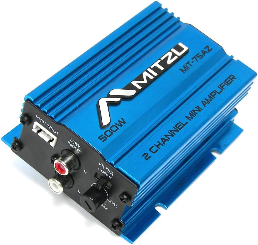 Blue Mitzu Mit-75az 2 Channel 500 Watt Car Audio Amplifier Motorcycle ATV Amp Amps