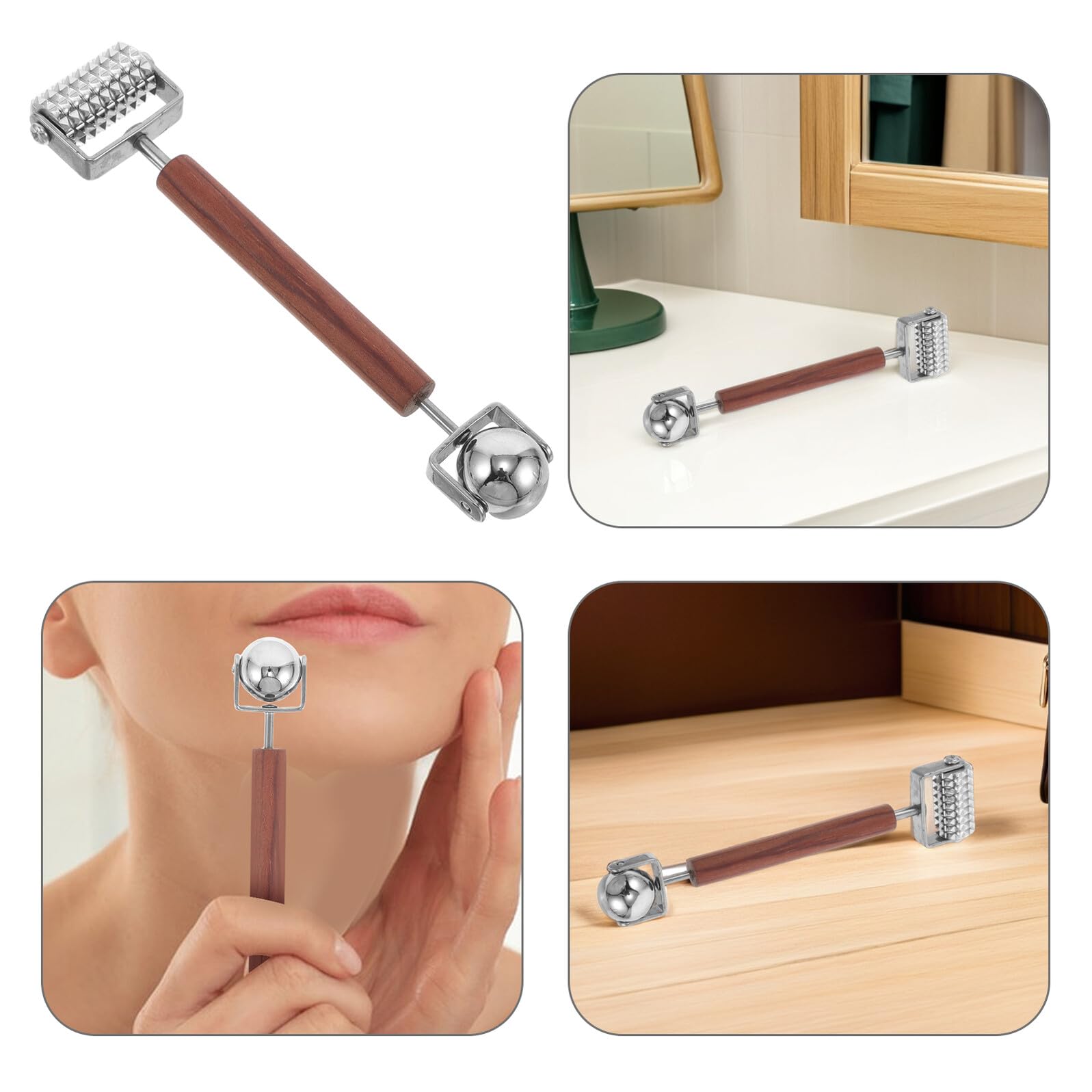 Rodillo de Masaje Facial Manual Doble Extremo Herramienta Gua Sha Facial 3D para Esculpir Rostro y Contorno de Ojos Masajeador Multifuncional para Relajación y Cuidado Diario