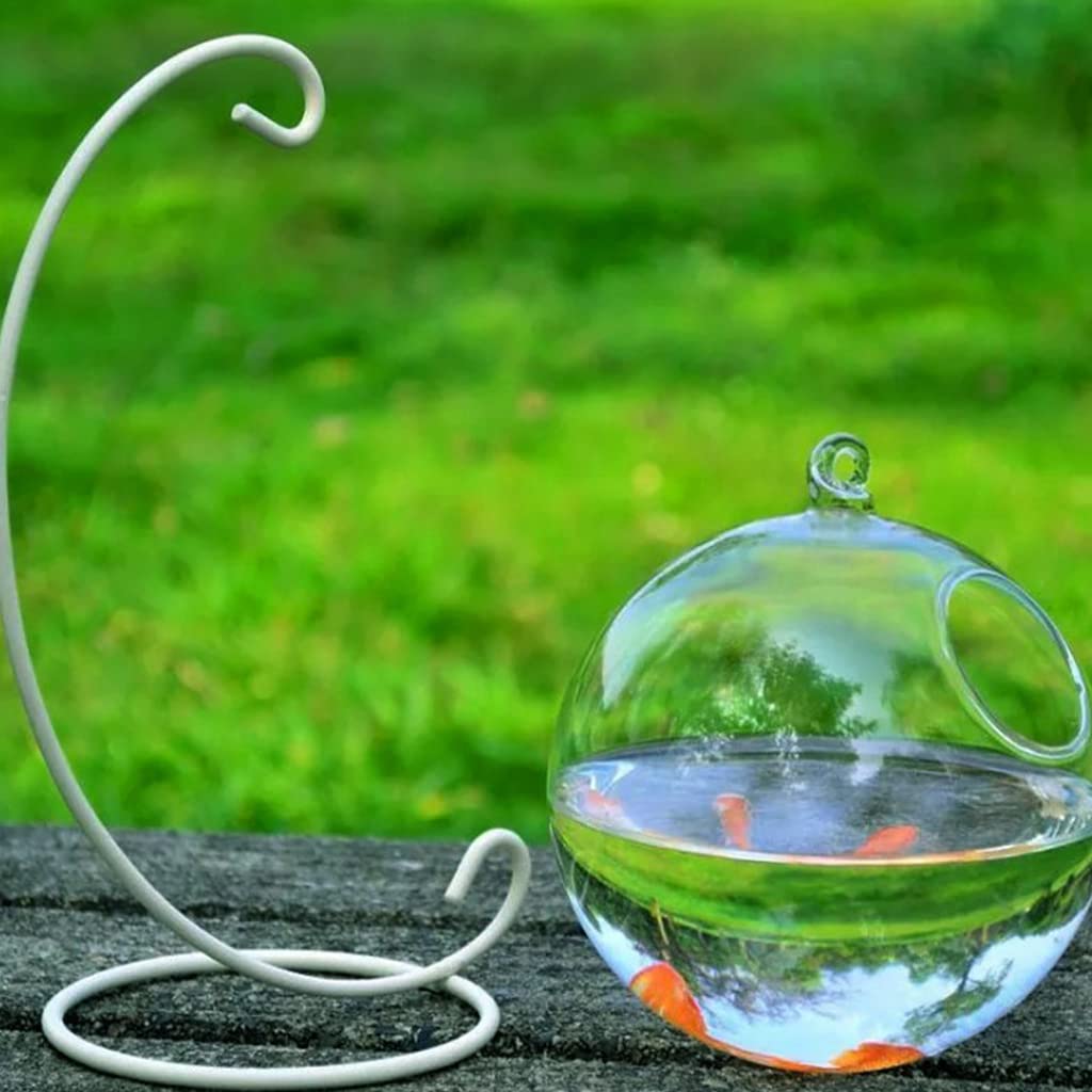 Cuenco de almacenamiento, esférico de cristal hecho a mano para peces de forma redonda, colgante de cristal, pecera, terrario transparente, color blanco