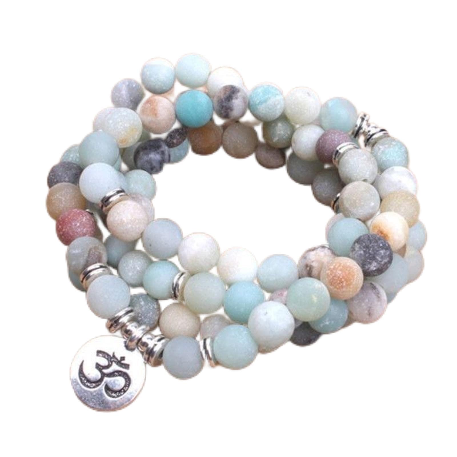 Modisches Damen-Armband, mattierte Perlen mit OM-Buddha-Anhänger, Yoga-Halskette