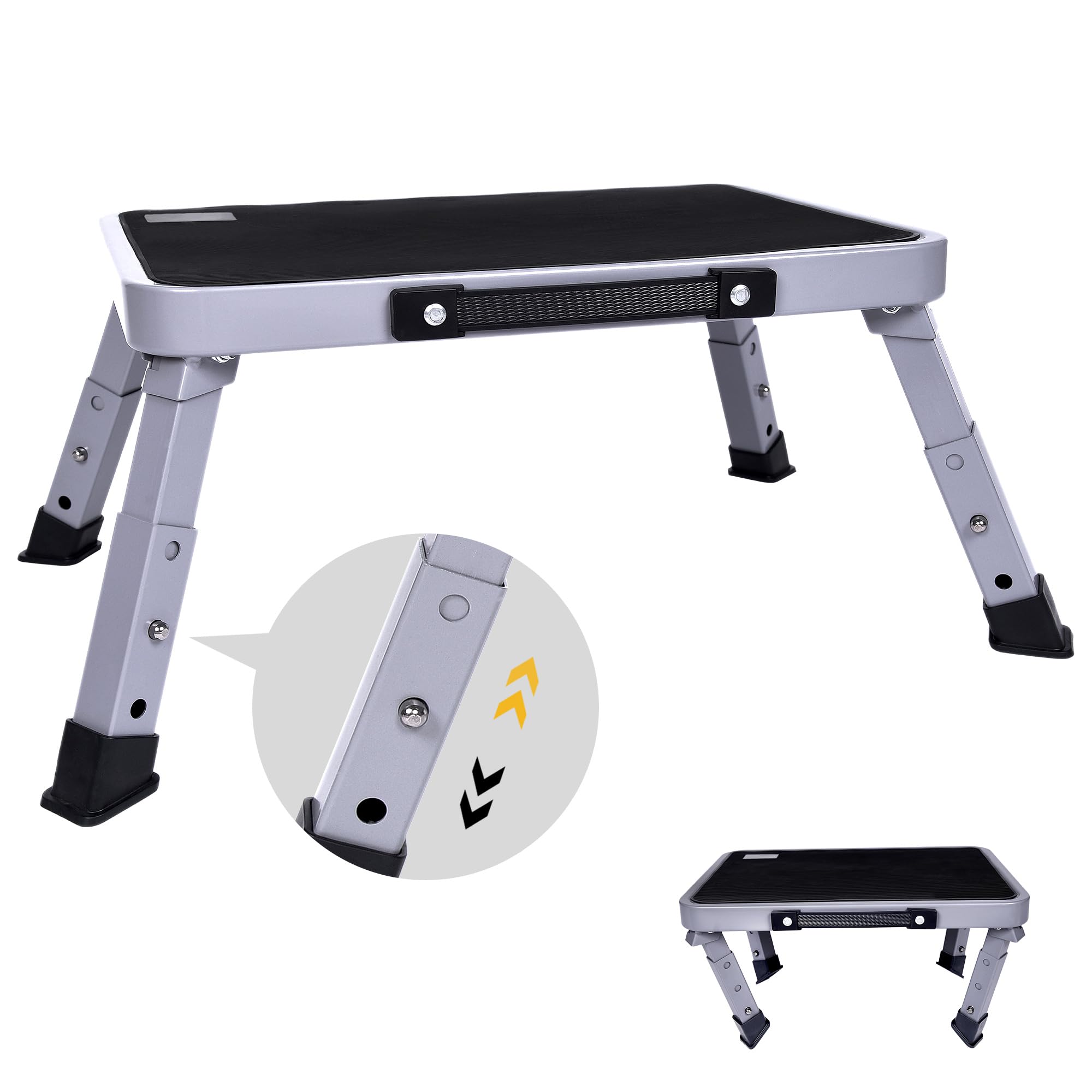 Step Stool, Adjustable Folding Step Stools for Adults and Seniors, Foldable Step Stool,Step Ladder with Anti-Slip Platform and Rubber feet for Kitchen