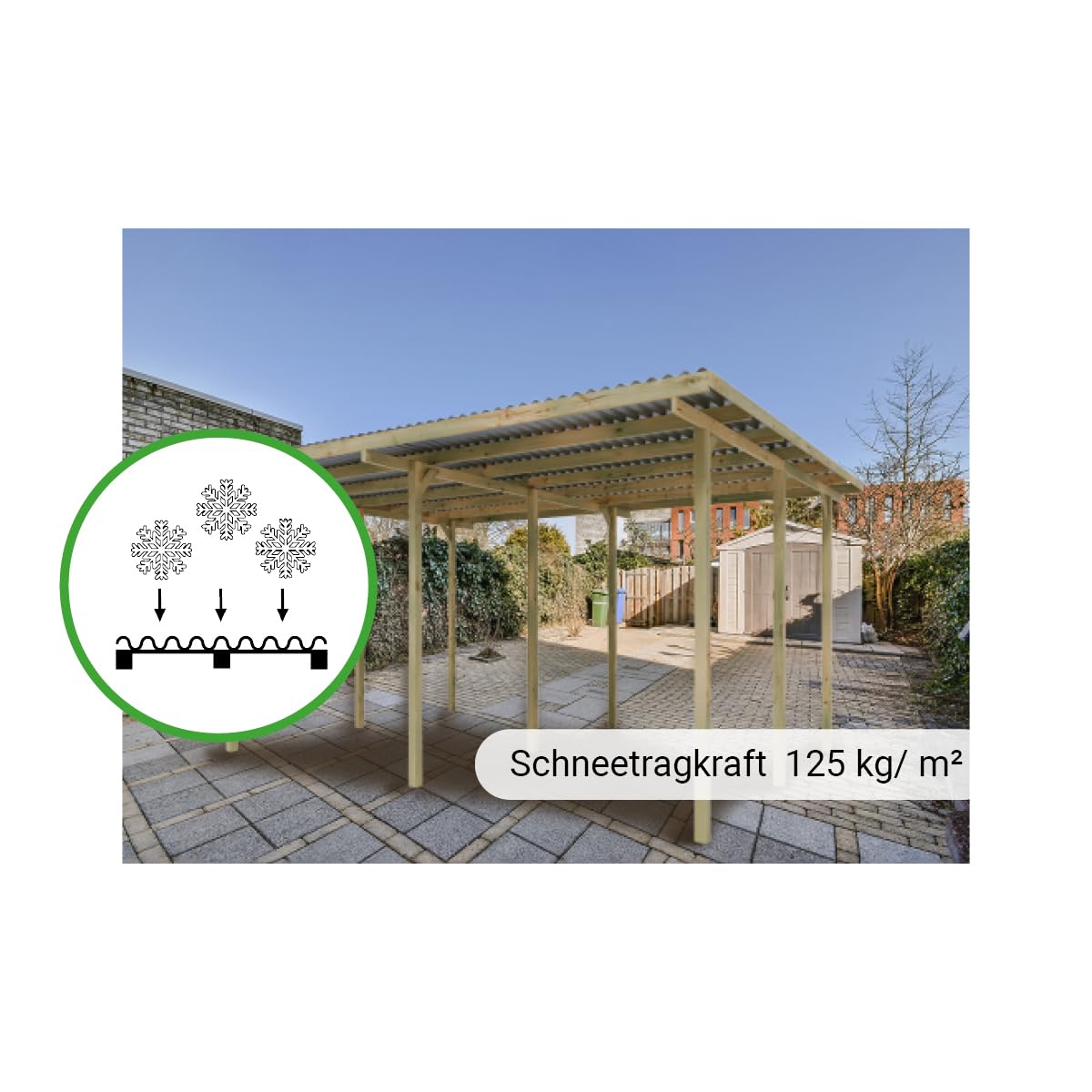 Holz Doppel Carport | 595 x 495 cm | 290 cm hoch | Fichte Kiefer Carport | mit UV-Schutz | 9er Pfosten | inkl. Dacheindeckung