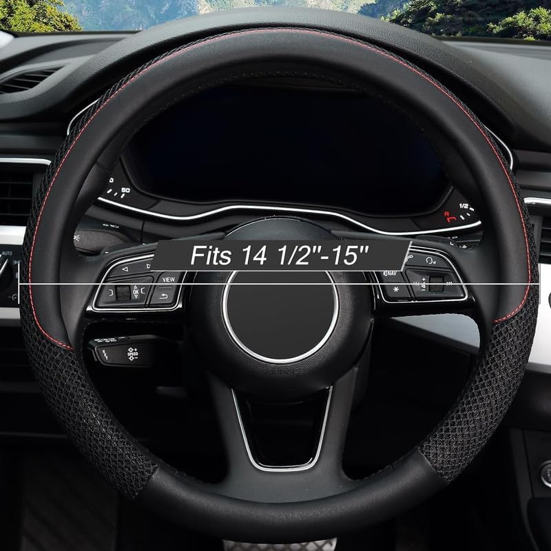 Auto Oprema (Award Winner at INDIA'S Rising Star 2024) Microfiber Leather Auto Car Steering Wheel Cover Universal 15 inch 113 Black - Image 2 thumbnail