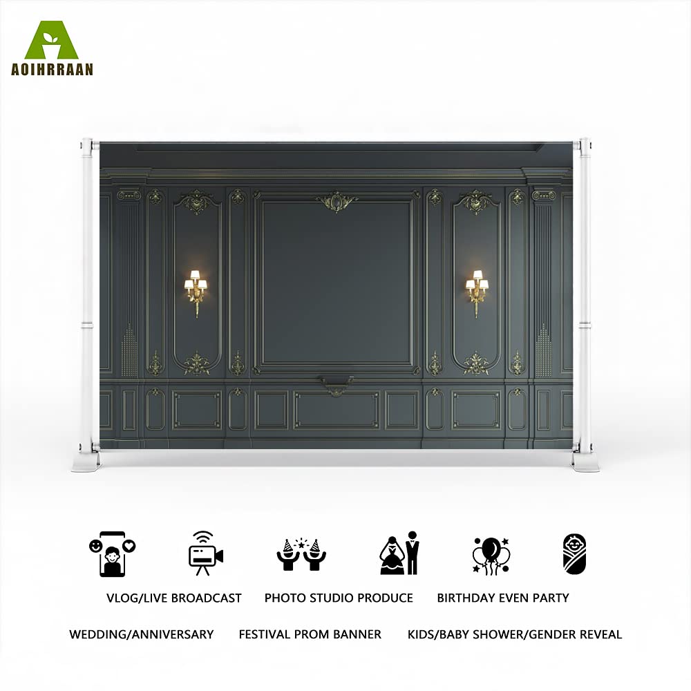 Aoihrraan 3x2,5m Parete Interna Backdrop Indoor Stanza Vuota Barocco Nero Vintage Elegante Stile Europeo Fotografia Sfondo Bambini Adulto Giovane Ritratto Artistico Photo Studio Props Sfondo