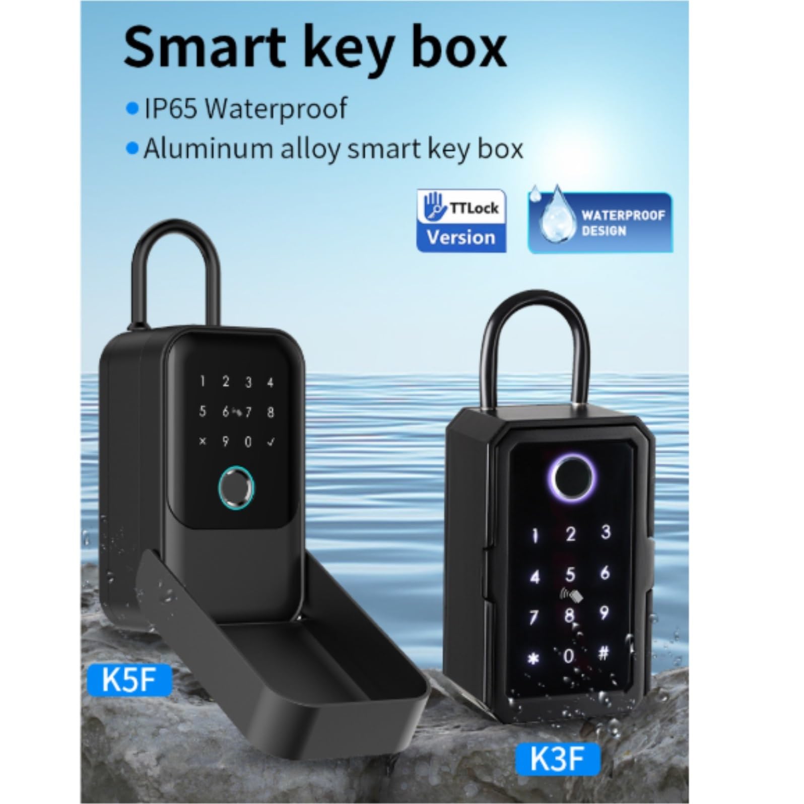 Cerraduras de puerta Smart Key Lock Box – Reconocimiento avanzado de huellas dactilares, control TTLock, llaves manuales, tarjeta de acceso – Resistente a la intemperie, inteligente (versión TTLock)